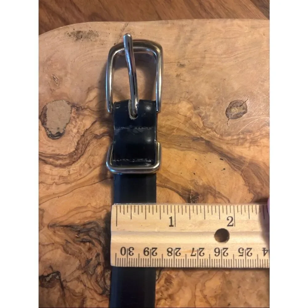 Talbots Black Slim Leather Belt with Silver Buckle - L